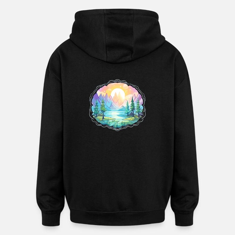 Landschaft - Illustration - Oversized Unisex Hoodie - Schwarz