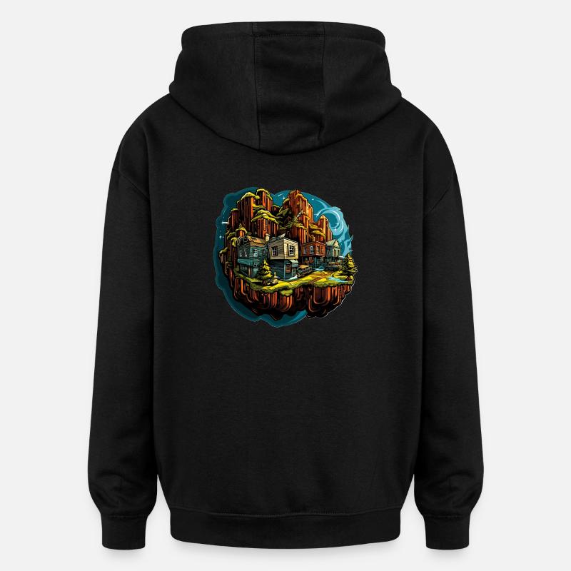 Paysage - Illustration - Sweat à capuche oversize unisexe - noir