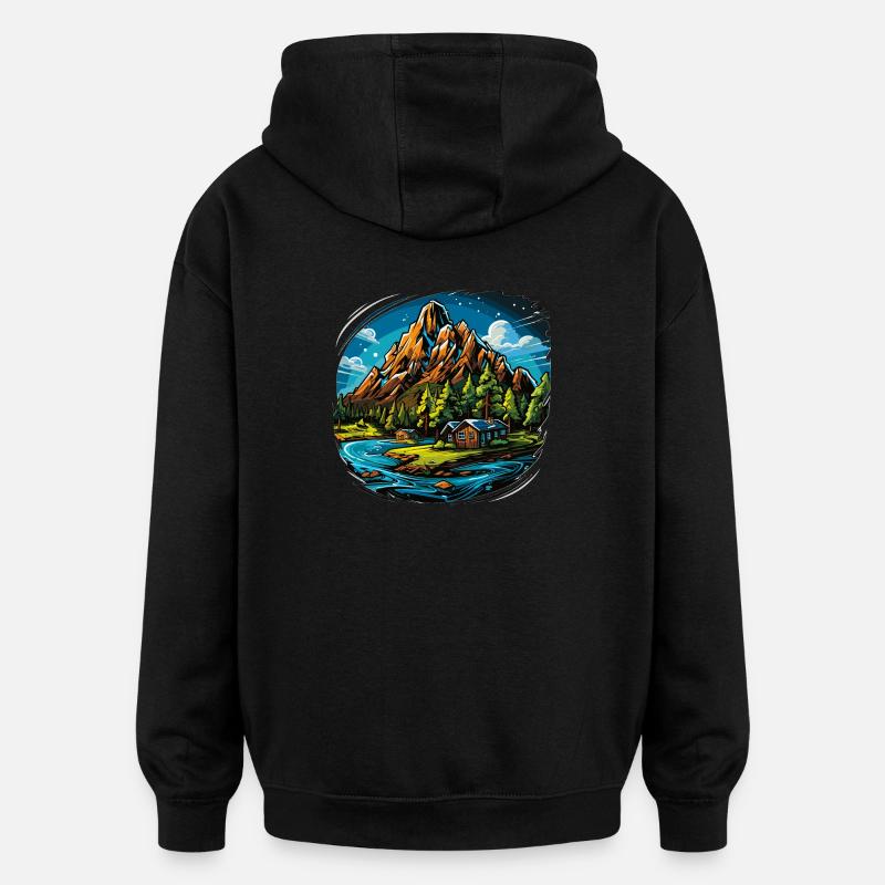 Paysage - Illustration - Sweat à capuche oversize unisexe - noir