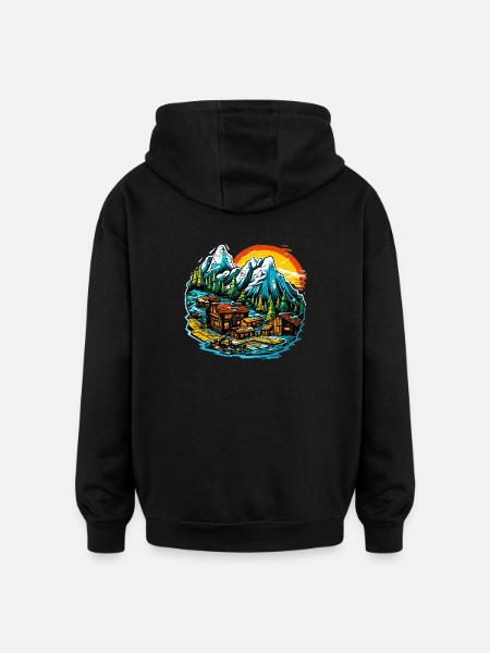 Landschaft - Illustration - Oversized Unisex Hoodie - Schwarz
