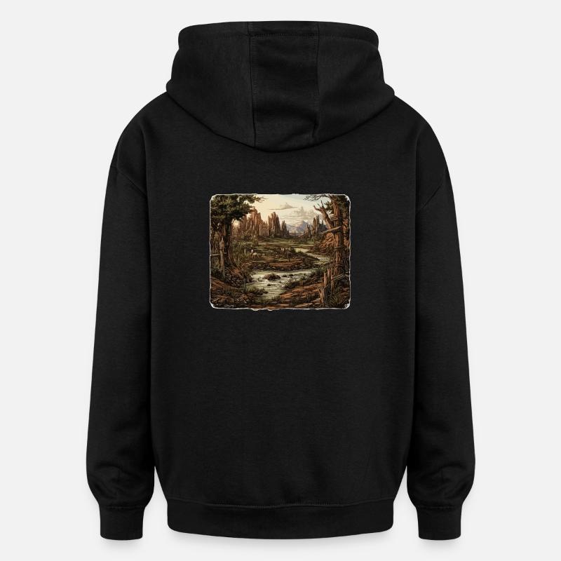 Landschaft - Illustration - Oversized Unisex Hoodie - Schwarz