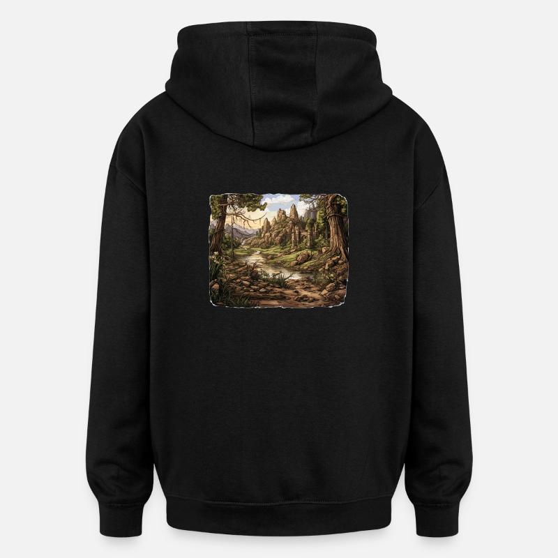 Paysage - Illustration - Sweat à capuche oversize unisexe - noir