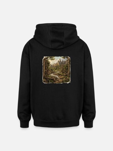 Landschaft - Illustration - Oversized Unisex Hoodie - Schwarz