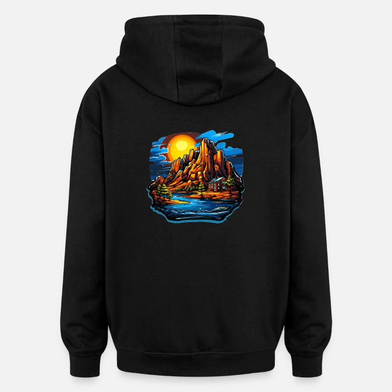 Paysage - Illustration - Sweat à capuche oversize unisexe - noir