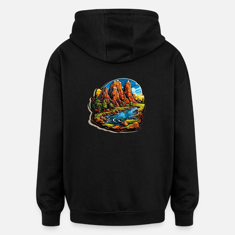 Landschaft - Illustration - Oversized Unisex Hoodie - Schwarz