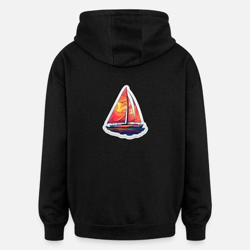 Voilier - illustration - Sweat à capuche oversize unisexe - noir