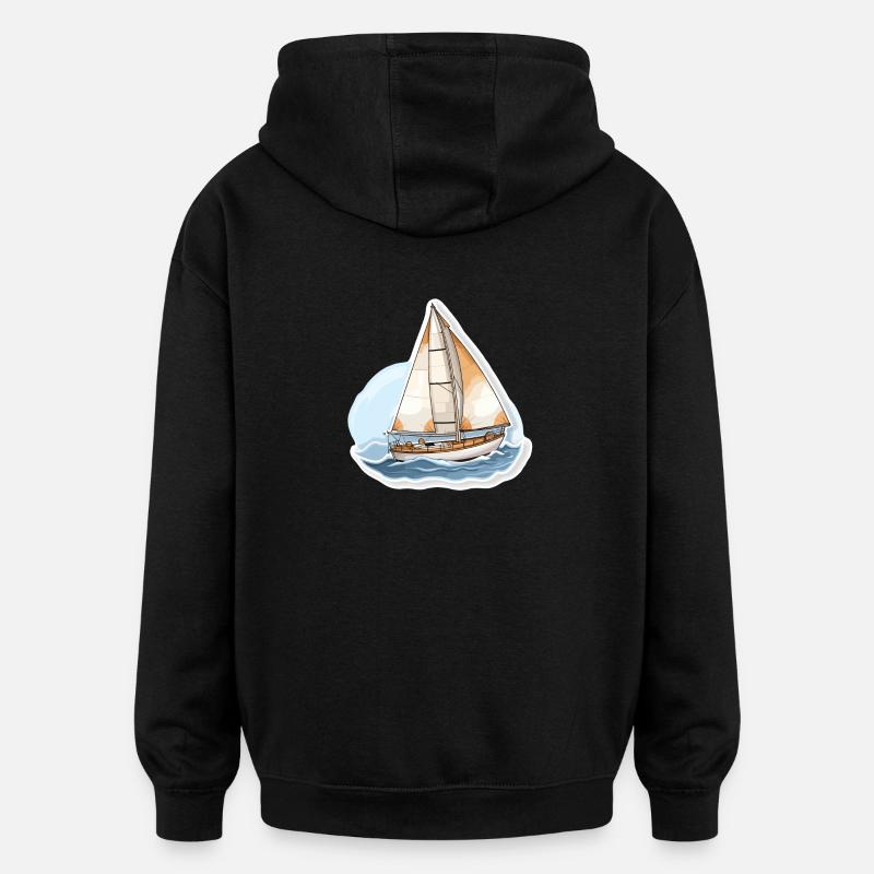 Voilier - illustration - Sweat à capuche oversize unisexe - noir