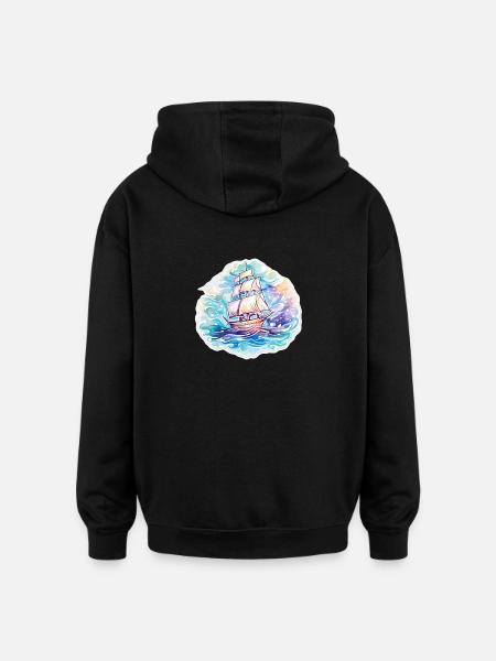 Sailboat - illustration - Oversized Unisex Hoodie - black