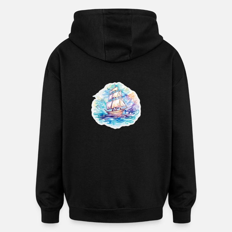 Voilier - illustration - Sweat à capuche oversize unisexe - noir