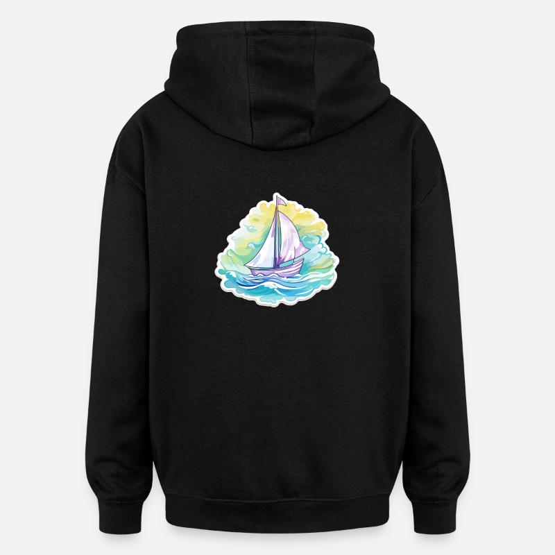 Voilier - illustration - Sweat à capuche oversize unisexe - noir