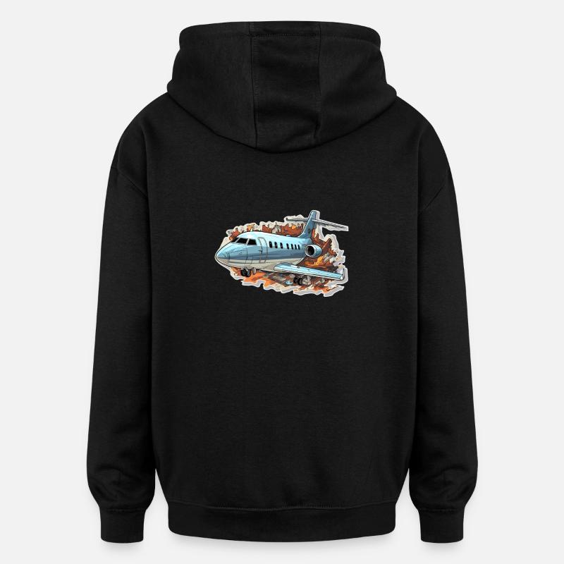 Avion - illustration - Sweat à capuche oversize unisexe - noir