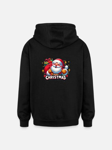 Merry Christmas - Santa Illustration - Oversized Unisex Hoodie - black