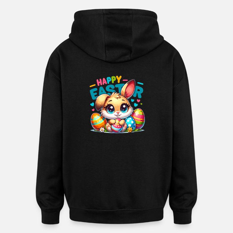 Happy Easter - Easter Bunny Illustration - Oversized Unisex Hoodie - black