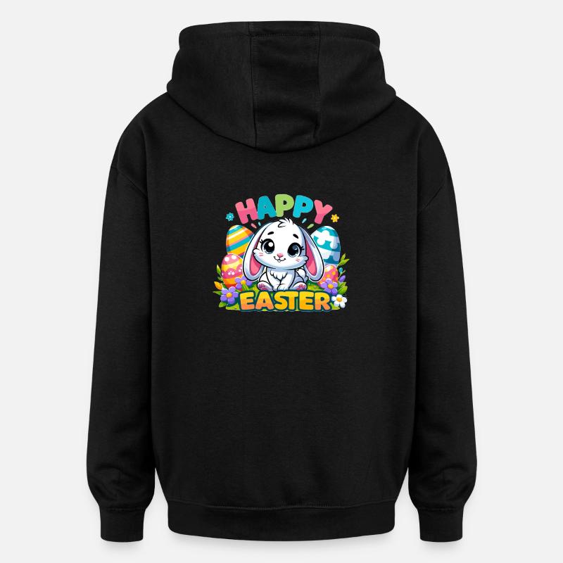 Joyeuses Pâques - Illustration de lapin de Pâques - Sweat à capuche oversize unisexe - noir