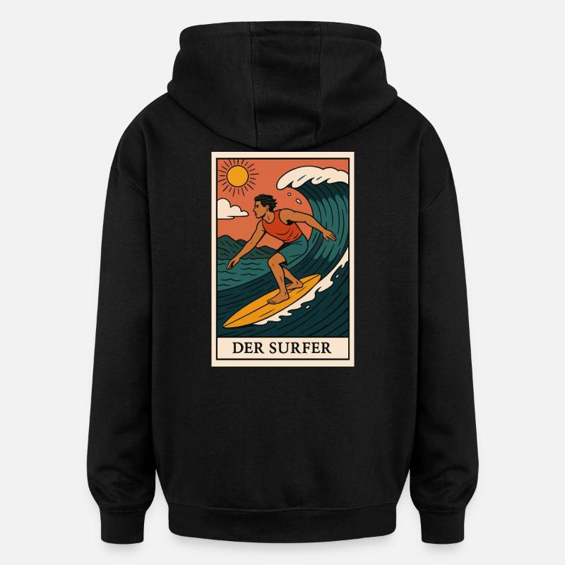 The Surfer Mural with Sunlight - Oversized Unisex Hoodie - black