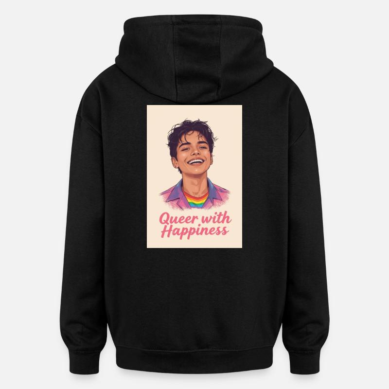 Queer avec bonheur - Sweat à capuche oversize unisexe - noir