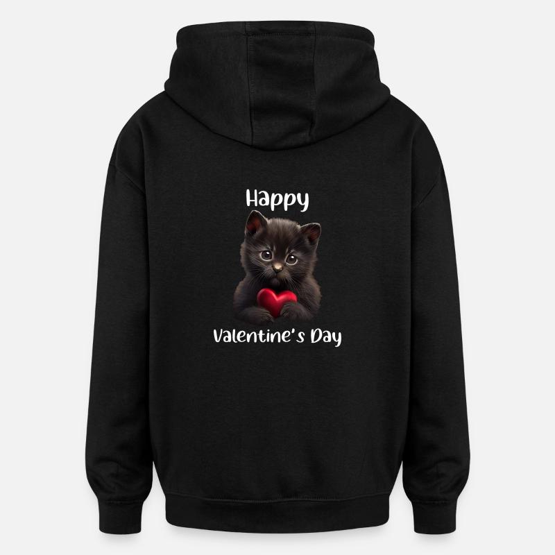 Happy Valentines Day Katze - Oversized Unisex Hoodie - Schwarz