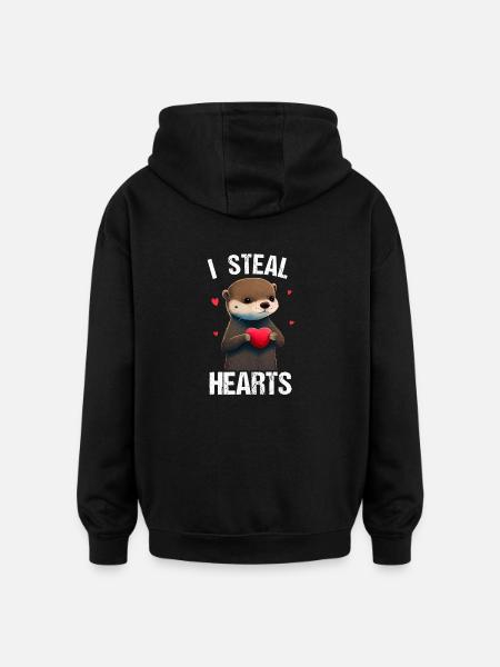 I steal hearts Otter - Oversized Unisex Hoodie - black