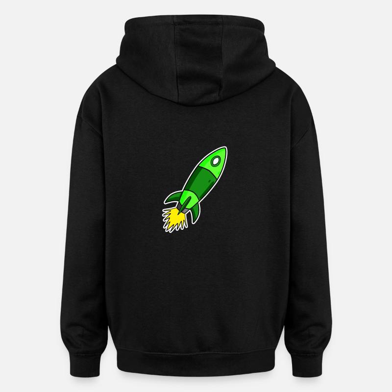 Rocket Motif - Green Rocket - Oversized Unisex Hoodie - black