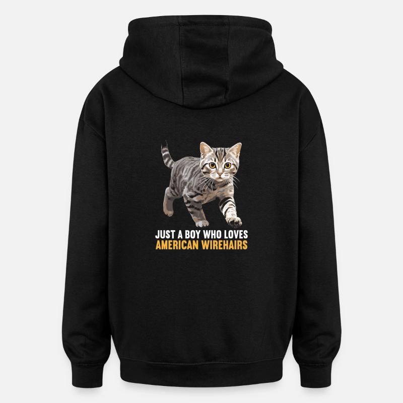 Chat Chats American Wirehair - Sweat à capuche oversize unisexe - noir