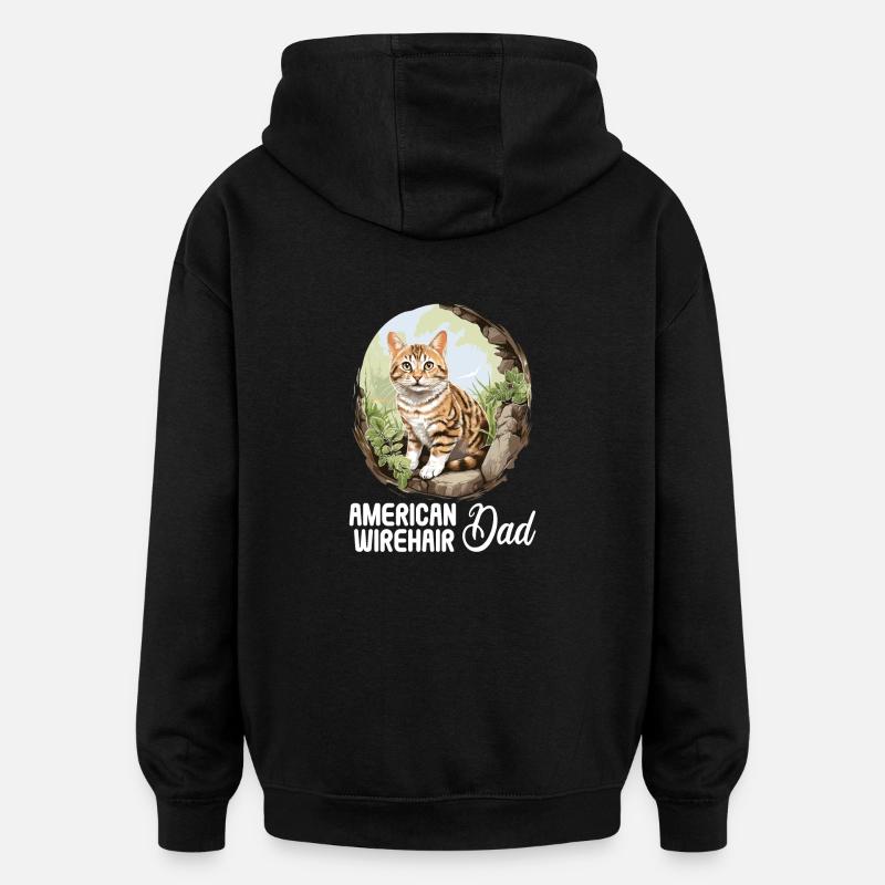 Chat Chats American Wirehair - Sweat à capuche oversize unisexe - noir