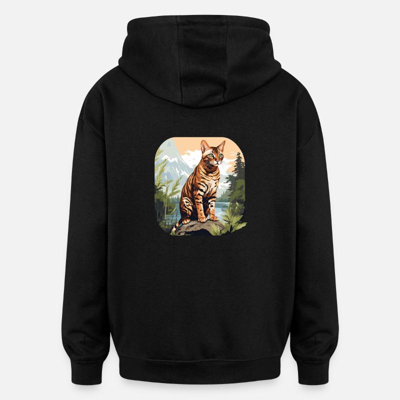 Chat du Bengale Bengalkatze - Sweat à capuche oversize unisexe - noir
