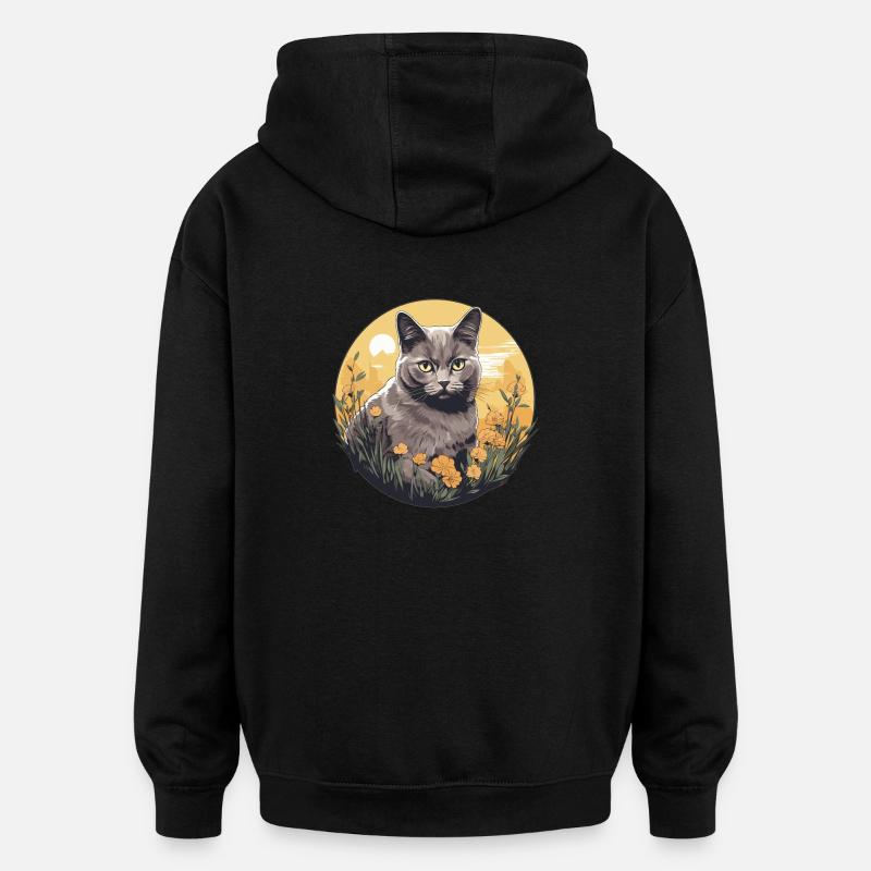 Chat Chartreux Chat Chartreux - Sweat à capuche oversize unisexe - noir