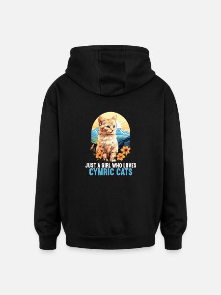 Cymric Kitten Cymric Cat - Sweat à capuche oversize unisexe - noir