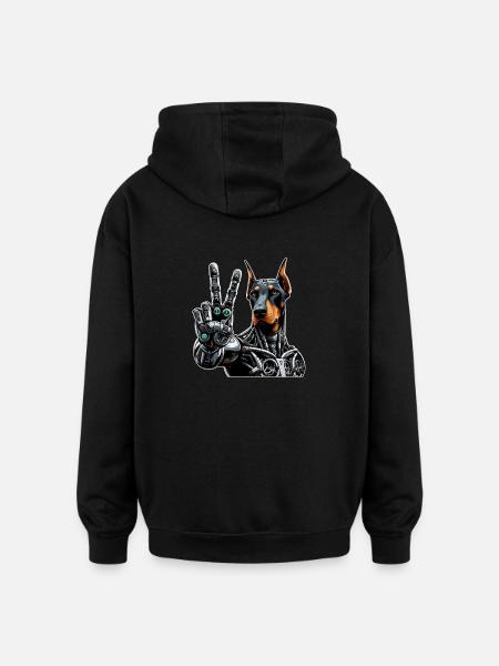 Dobermann Roboter Cyborg Friedenszeichen - Oversized Unisex Hoodie - Schwarz