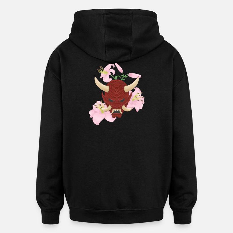 Oni x Lys roses - Sweat à capuche oversize unisexe - noir