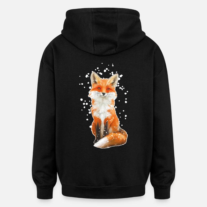 Fox with snowflakes - Oversized Unisex Hoodie - black