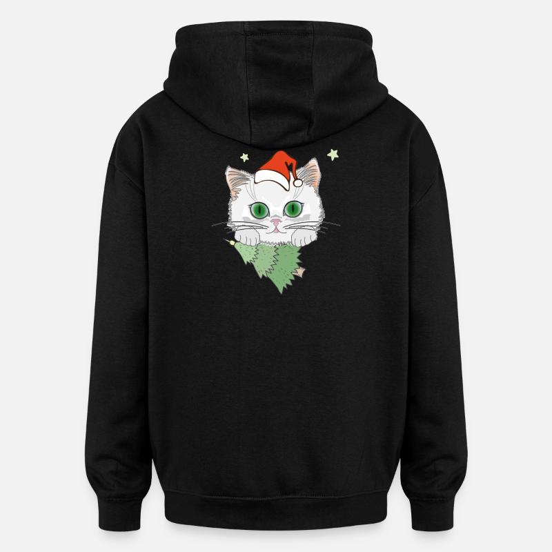 Katze mit Weihnachtsbaum - Oversized Unisex Hoodie - Schwarz