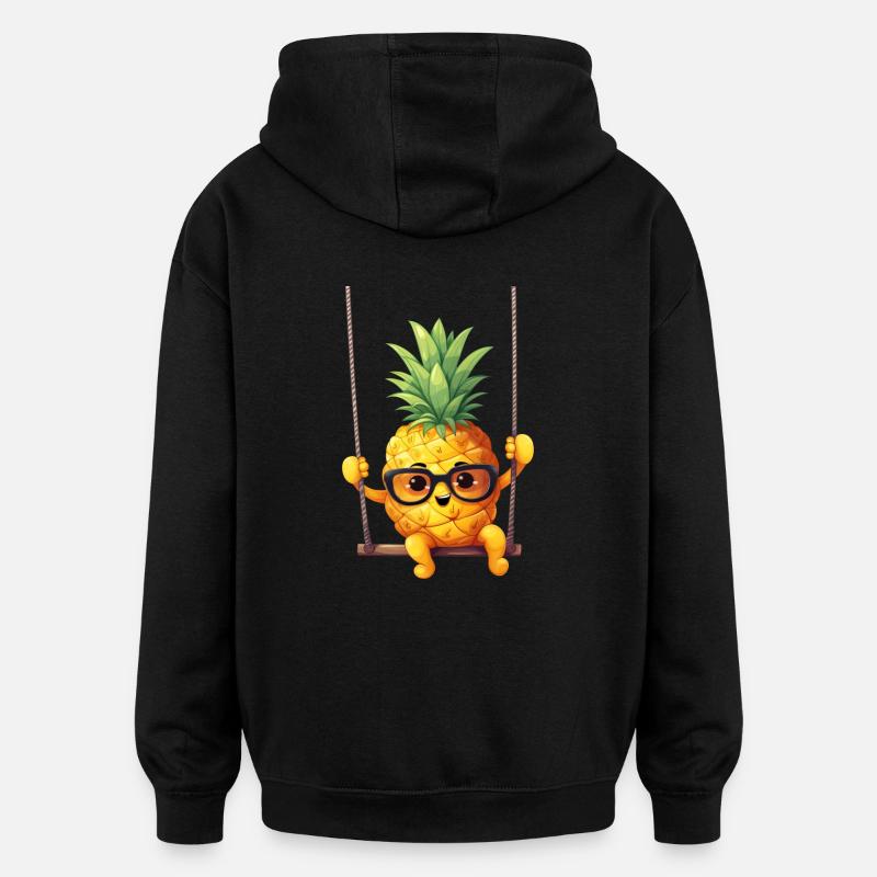Pig with sunflower wreath, Charming - Oversized Unisex Hoodie - black