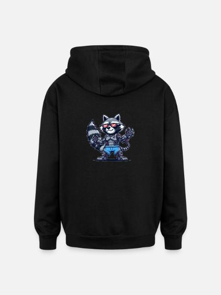 Raccoon Cyborg Robot Design - Oversized Unisex Hoodie - black