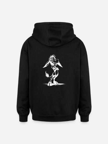 Donkey Cartoon Grinning Long-Eared - Oversized Unisex Hoodie - black