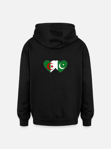 Algeria Pakistan Flag Heart - Oversized Unisex Hoodie - black