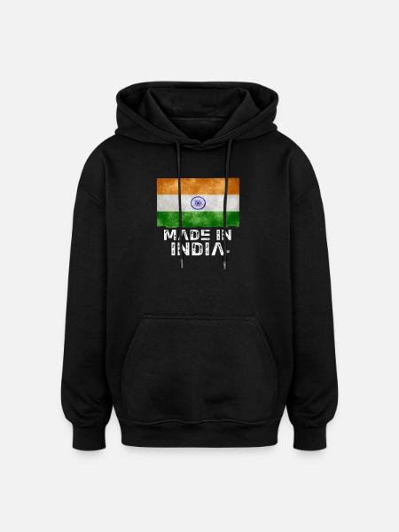 Made in India Flag Stencil Tee - Oversized Unisex Hoodie - black