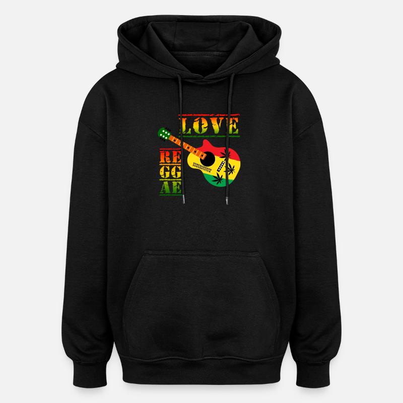 Love Reggae Guitar Rastastil - Sweat à capuche oversize unisexe - noir