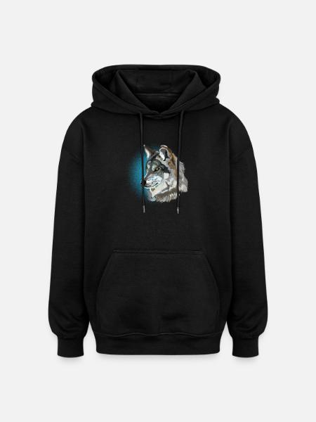 wolf - Oversized Unisex Hoodie - black