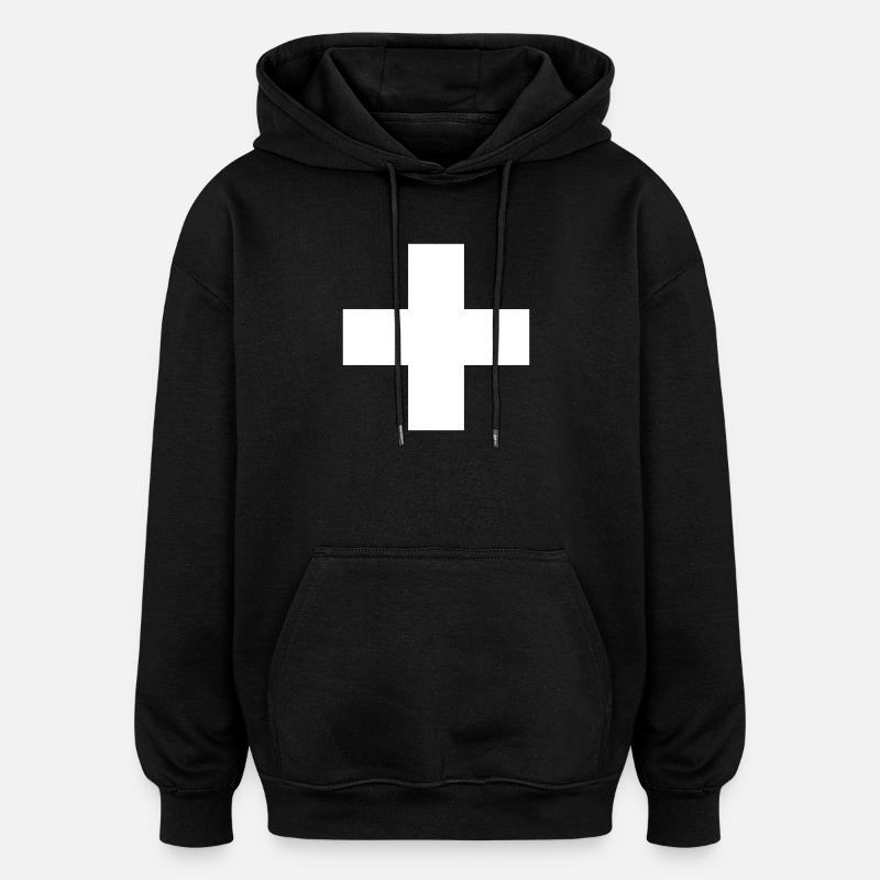 Croix suisse - Sweat à capuche oversize unisexe - noir