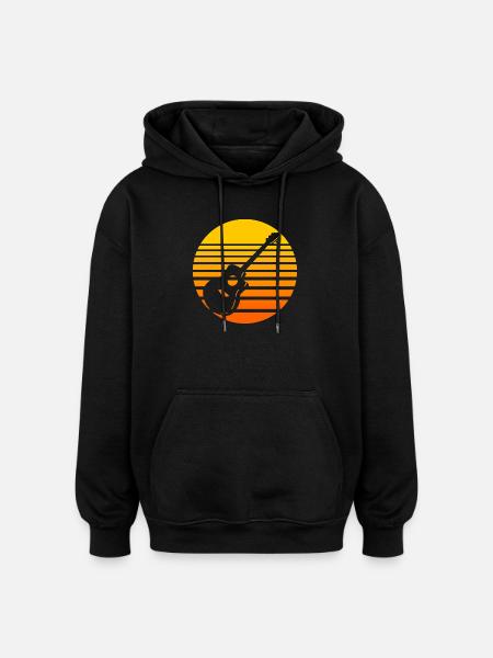 Retro sunset with guitar design - Oversized Unisex Hoodie - black