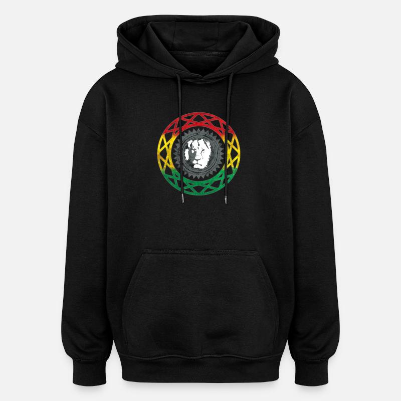 Löwengesicht im Rasta-Mandala-Stil - Oversized Unisex Hoodie - Schwarz