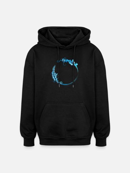 blue butterfly frame for your own texts - Oversized Unisex Hoodie - black