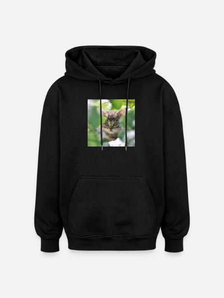 Shy but curious kitten - Oversized Unisex Hoodie - black