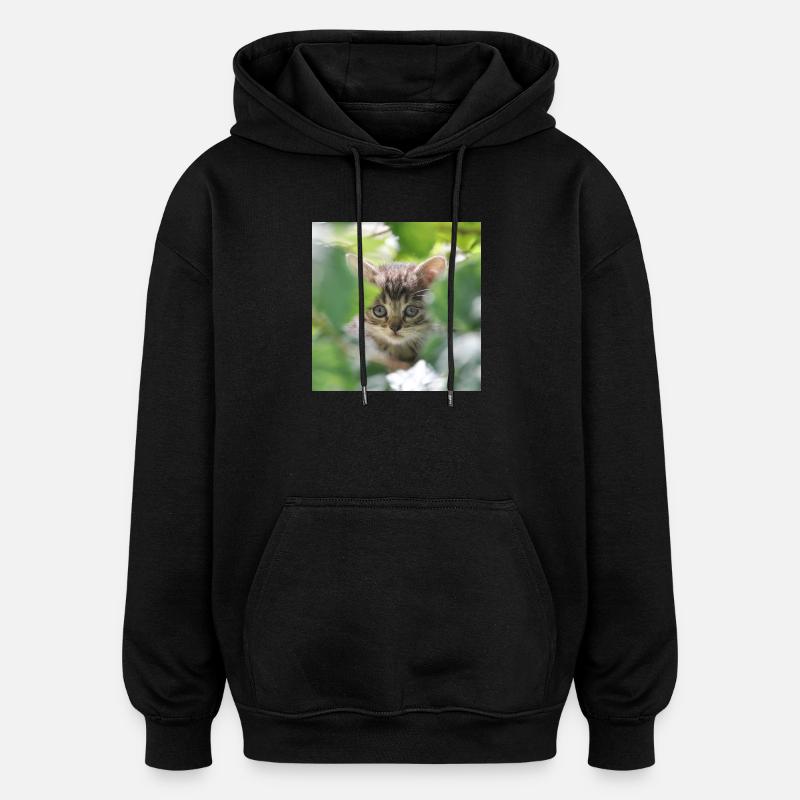 Chaton timide mais curieux - Sweat à capuche oversize unisexe - noir