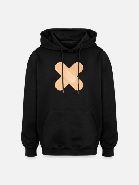 gekruiste plakpleister als ontwerpelement - Oversized uniseks hoodie - zwart