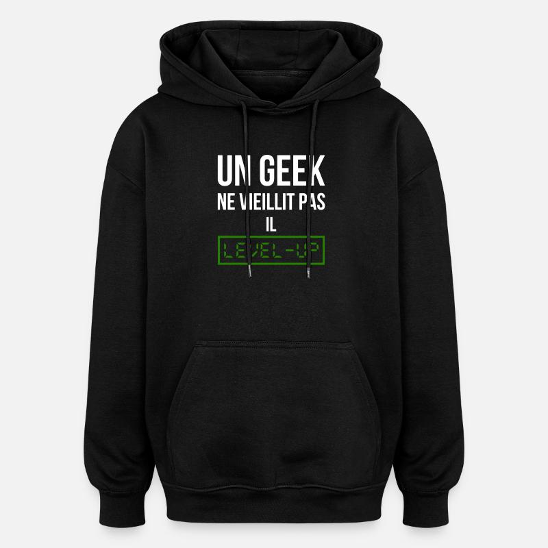 Geek Level (vert) - Sweat à capuche oversize unisexe - noir