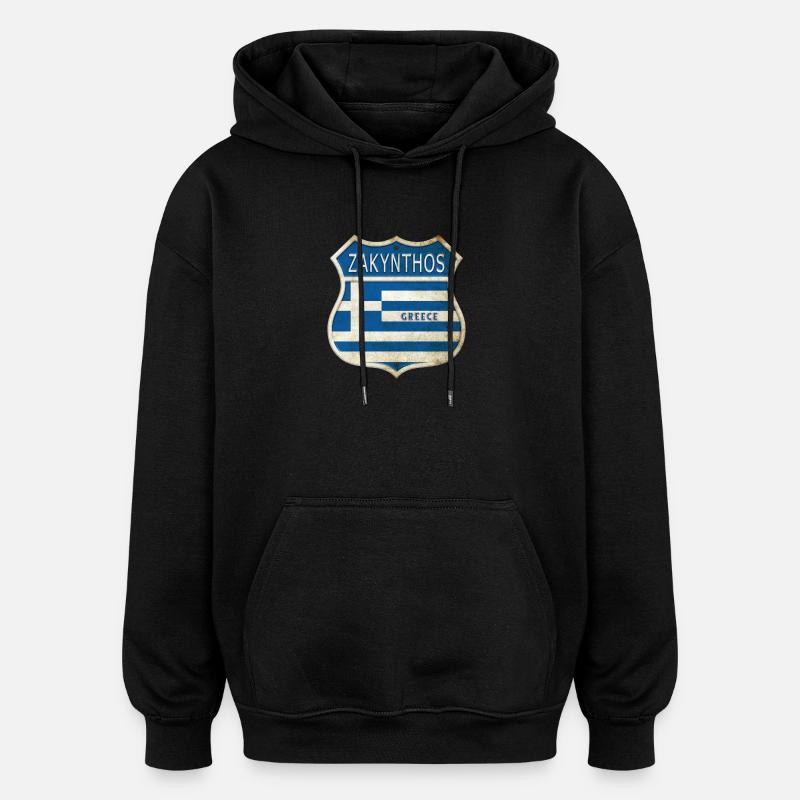 Zakynthos Grèce Armoiries Drapeaux Design - Sweat à capuche oversize unisexe - noir