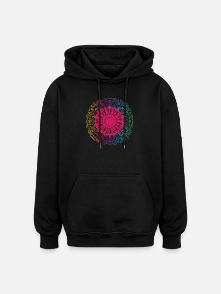 Rainbow Mandala Gradient Circle - Oversized Unisex Hoodie - black