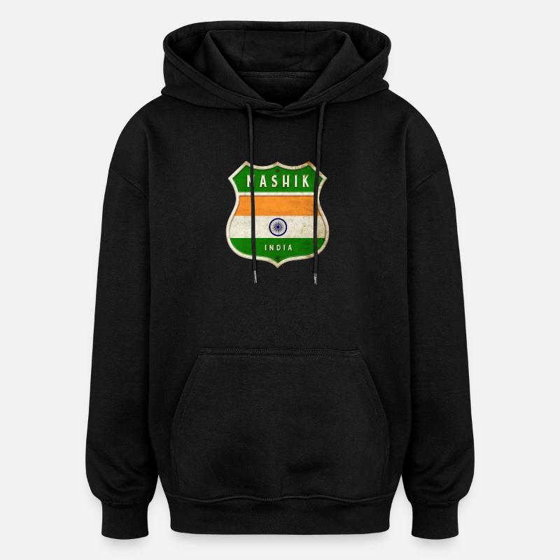 Nashik Inde Armoiries Drapeaux Design - Sweat à capuche oversize unisexe - noir